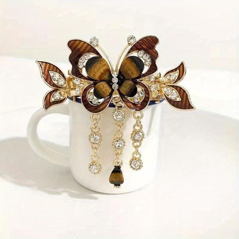 1PC High-end Butterfly Tassel Grab Clip Temperament Elegant Horizontal Clip Crab Clip Back of Head Ponytail Clip Top Clip