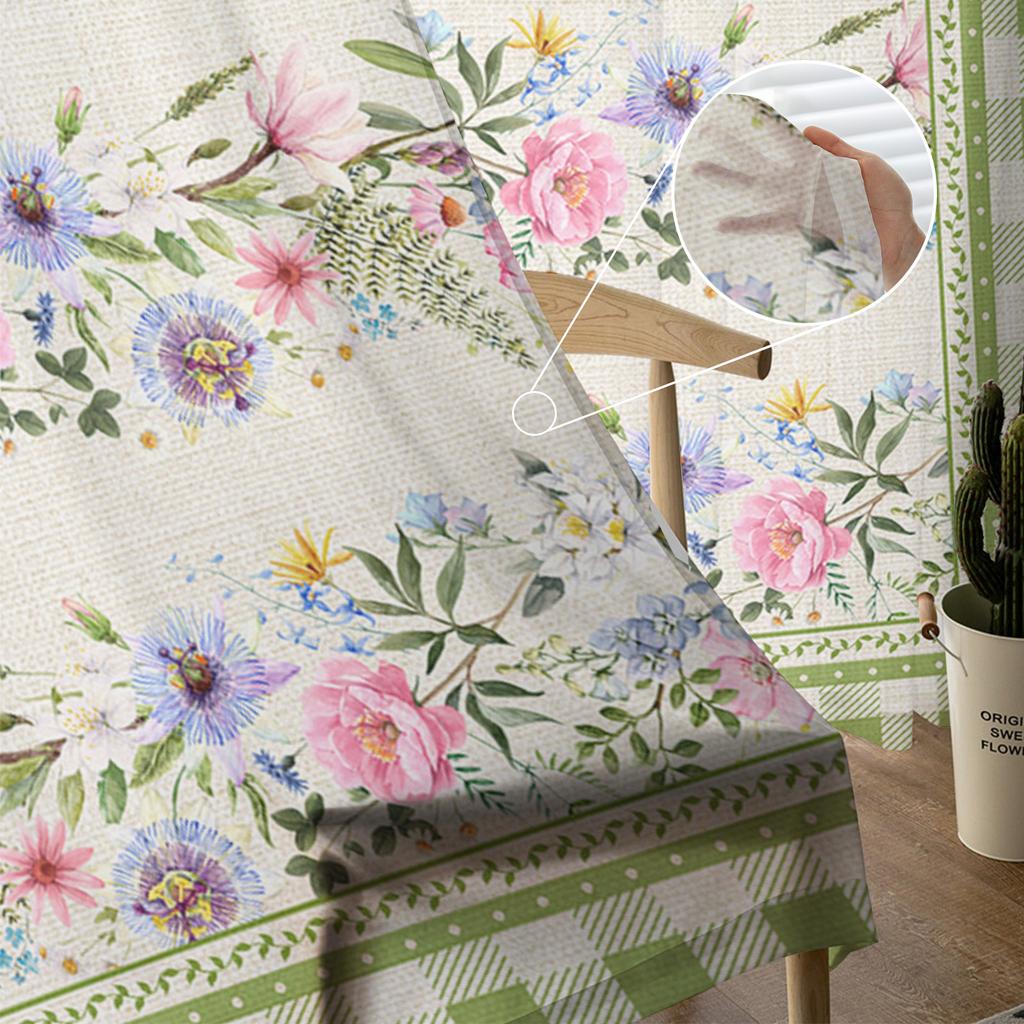 Summer Plaid Idyllic Flowers Sheer Curtains For Living Room Kitchen Bedroom Voile Hanging Window Drapes