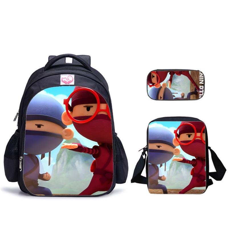 Ninja Kidz Dreiteiliges Schulset, Schultasche Satchel Federmäppchen Aufbewahrungskombination für Jungen und Mädchen