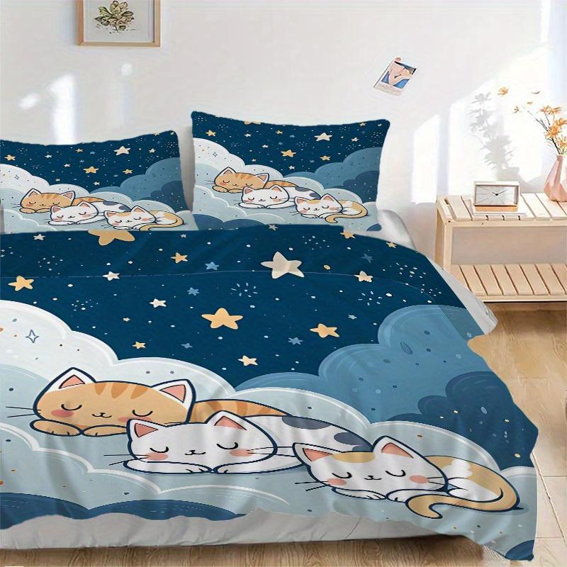 

3pcs Cute Cats Bedding Set, Suitable for Bedroom Decoration, (Includes 1 Duvet Cover And 2 Pillowcases, Quilt Not Included) yy250822145 135x200cm
