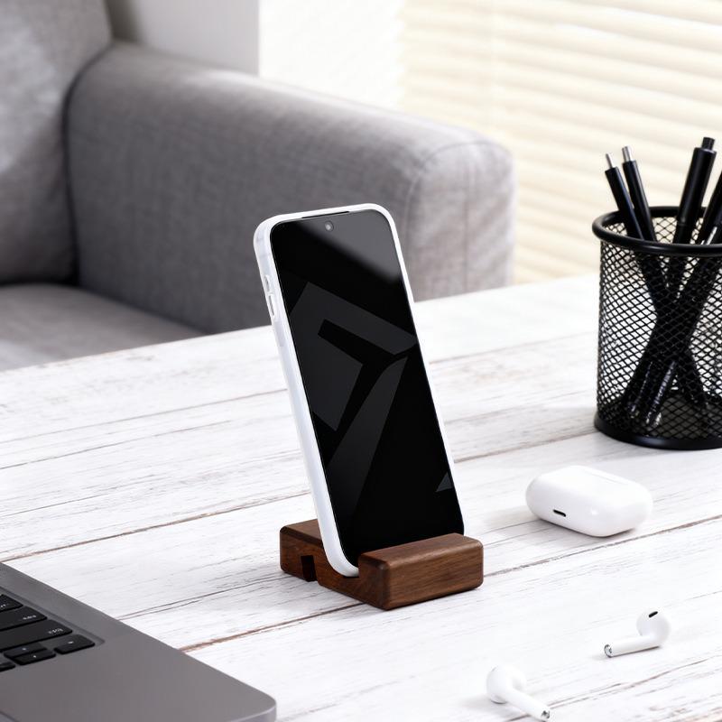 Walnut Wood Desktop Phone Stand - Portable Double-Groove Holder for Watching Videos