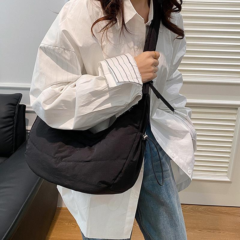 Solid Color Large Capacity Tote Bag Trendy Shoulder Bag Women Casual Canvas School Crossbody Bags For Student CLE