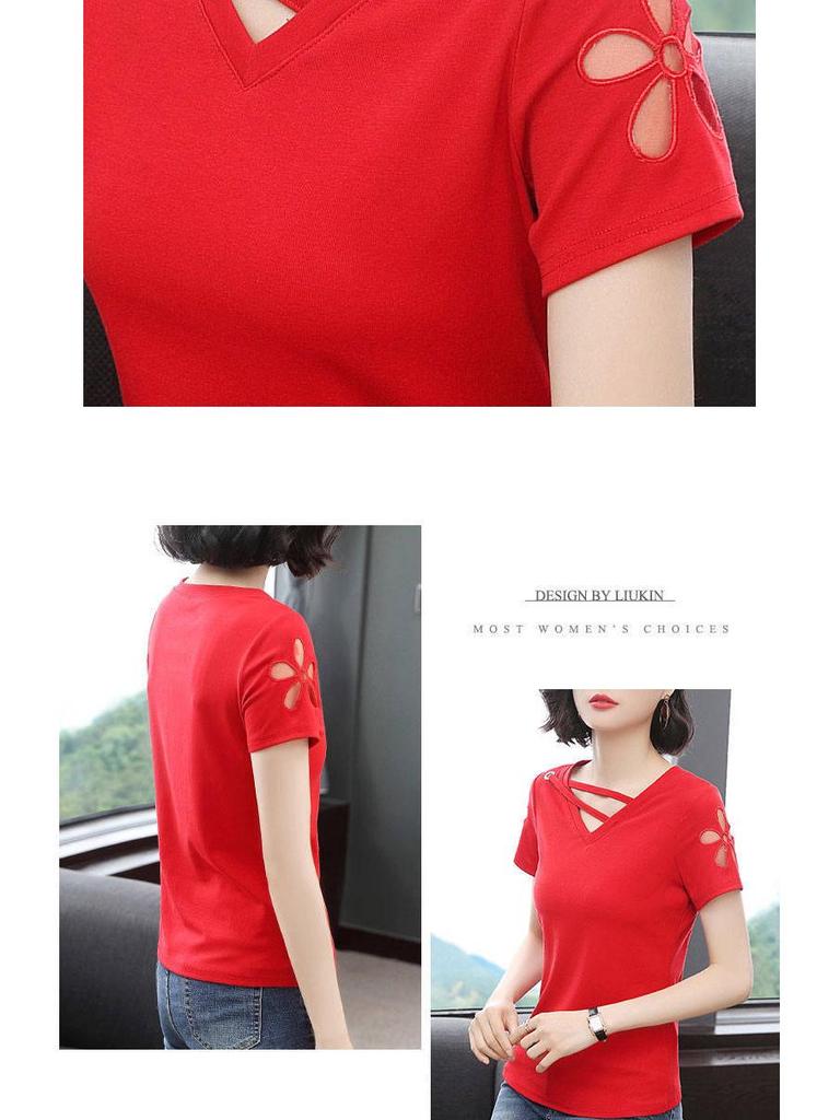 Women's Plus Size Embroidered Short-Sleeve T-Shirt (Summer 2021) - Ideal for Middle-Aged Moms
