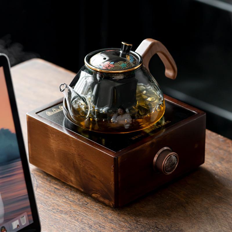Walnut Electric Ceramic Tea Maker: Mini Indoor Induction Cooker with Glass Kettle