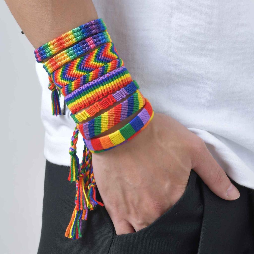 LGBTQ Rainbow Color Bracelets for Men Women,Adjustable Colorful Braided Rope Bracelet,Stylish Jewelry Gifts