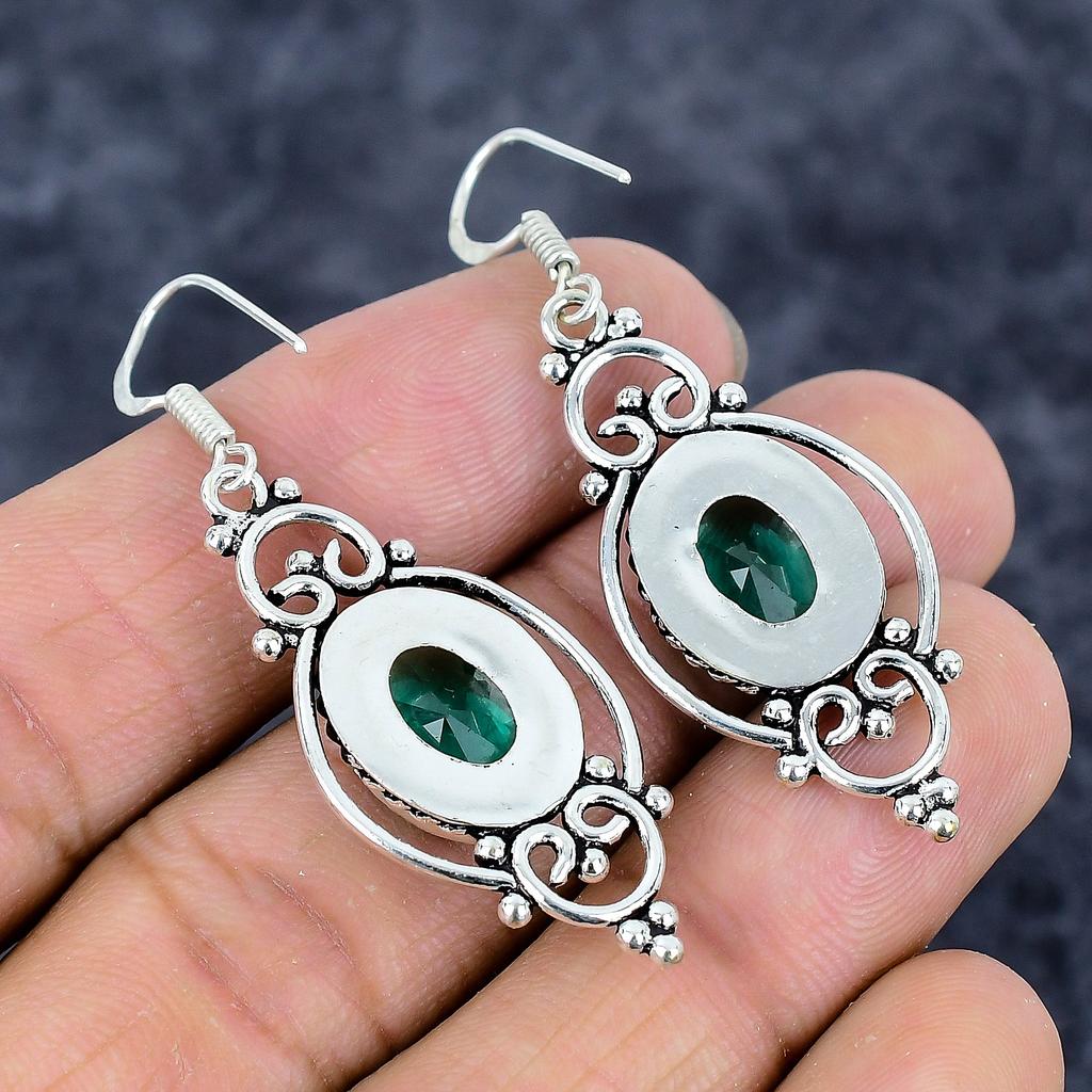 Indicolite Tourmaline Gemstone 925 Sterling Silver Jewelry Earring 2.21" M-3292