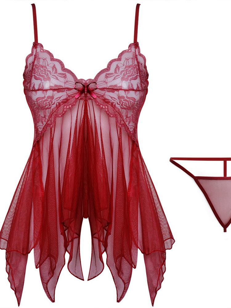 Sexy Lingerie Deep V Lace Chemise Women's Underwear Sensual Silk Soft Gown Fishscale Color Strapless Sleep Dress Erotic Clothing