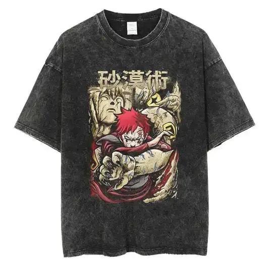 American Tops T-Shirt Ri Short Sleeve T-Shirt Batik Naruto Shirt Wear Man Washed Anime Vintage Style Short