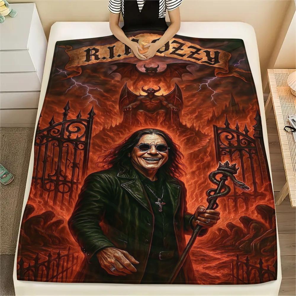1Pc Ozzy Osbourne Print Flannel Blanket, High quality Comfortable for All Seasons, Home Decor, Warmth and Comfort, Perfect for Gifts