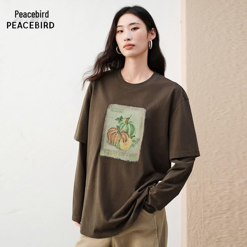 Peacebird Casual Long Sleeve T-Shirt M коричневый