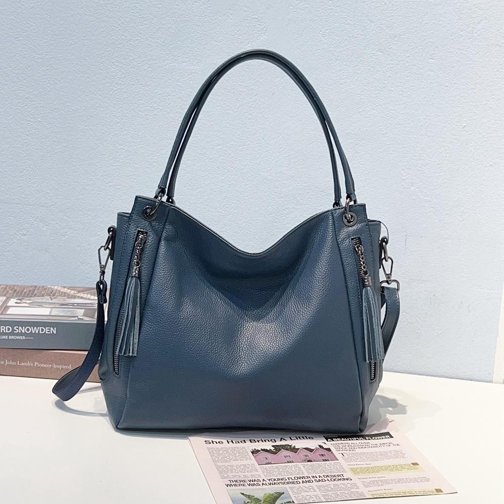 

Genuine Leather Women Handbag Luxury Design Women Shoulder bag Large Capacity Crossbody Tote Bag First Layer Cowhide Bag темно-синий