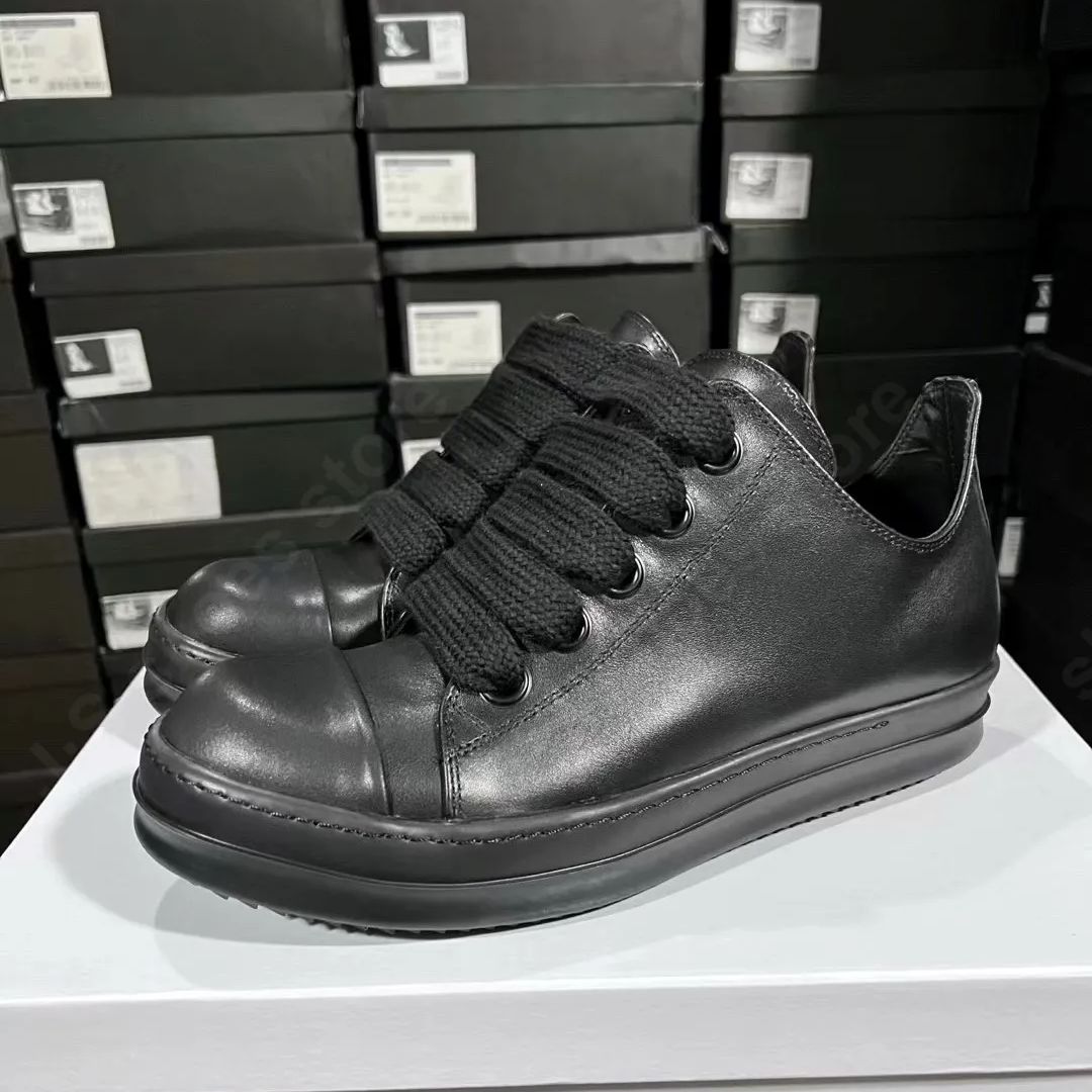 

R-o Мужская обувь Полностью черная кожа Низкие кроссовки Коровья кожа Очень широкие шнурки Женские повседневные кроссовки Классический дизайн Кроссовки на толстой подошве Ботинки 48 чёрный