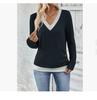 Autumn and Winter Fashion New Women's Top Long Sleeved V-neck Elegant Pleated Button Solid Color T-shirt