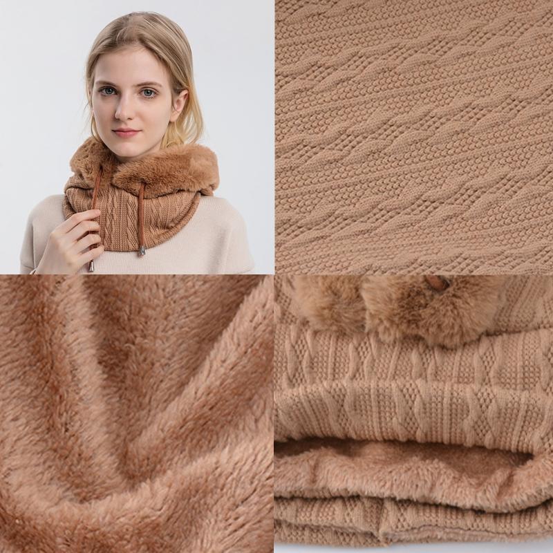 Winter Fur Cap Mask Set Hooded For Women Knitted Cashmere Neck Warm Russia Outdoor Ski Windproof Hat Thick Plush Fluffy Beanies