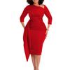Large Size Women Spring Autumn Fashion Pleated Bandage Dress Ladies One Piece Solid Medium Sleeves Sheath Dress