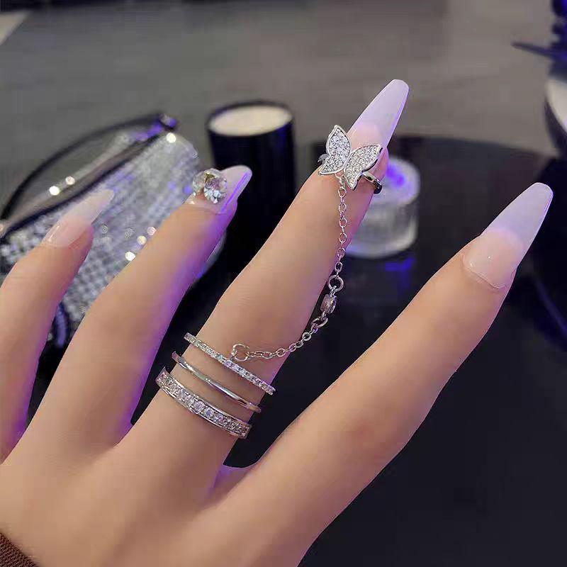Cold Wind Fashion High-End Double Butterfly One-Piece Ring Women'S Niche Design Sense Integrated Light Luxury Butterfly Double Ring