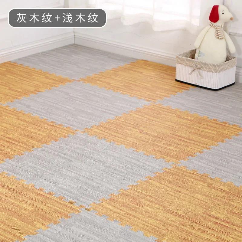 Holz Baby EVA Schaum Spielmatte Puzzlematte Ineinandergreifende Übungsfliesen Krabbelteppich für Kinder Spielaktivität Weicher Boden 30x30x1cm