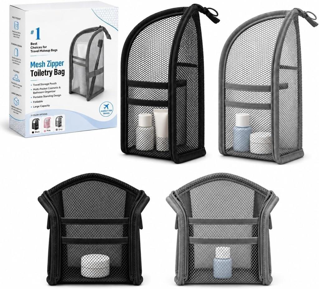 1/2/3pcs EVA Mesh Cosmetic Bag Travel Stand Storage Makeup Bag Organizer Female Make Up Pouch Portable Toiletry Beauty Case