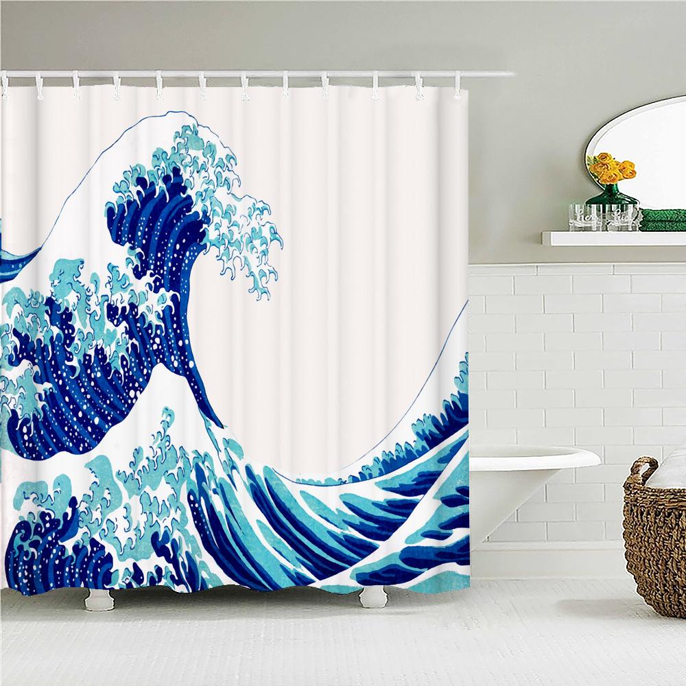 Japan Carp Banner Japanese-style Lucky Cat Printed Bath Curtains Bathroom For Bathing Cover Shower Curtains with 12 Pcs Hooks