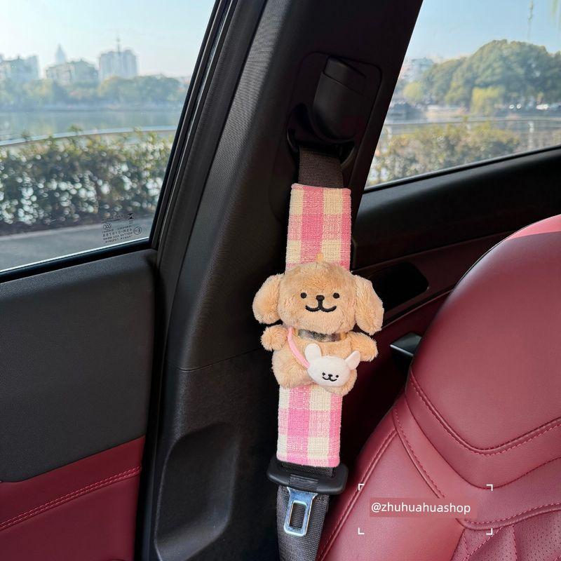 Line Art Puppy Car Seatbelt Plaid Shoulder Pad Car Decoration Couple's Universal Seatbelt Protector for All Seasons