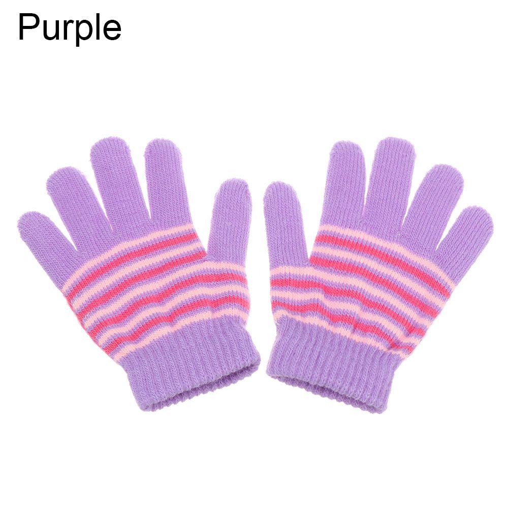 

Уличные детские теплые варежки с мультяшным принтом в полоску фиолетовый