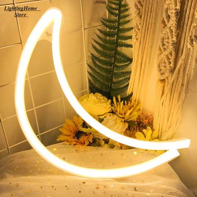 LED Moon Neon Light Wall Light USB Powered Neon Sign Wall Bedroom Kids Room Living Room Christmas Party Home Decoration
