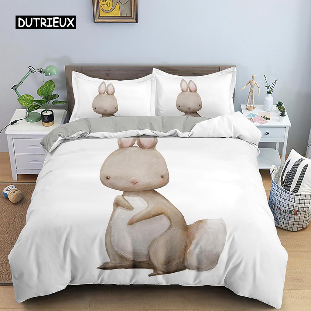 Cartoon Rabbit Bunny Bedding Set for Kids Girl Women Polyester Duvet Cover Quilt Cover with Pillowcase Polyester Comforter Cover