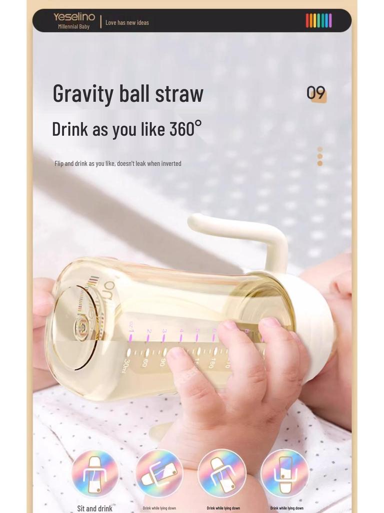 PPSU Baby Bottle & Straw Cup for 6M+ - Anti-Colic & Anti-Choking, Weaning Bottle with Gift Box for 1-3 Year Olds.