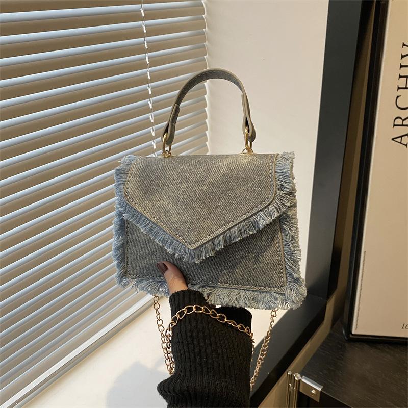 2025 bag retro small bag fringed bag denim blue mini small bag handbag messenger bag chain bag