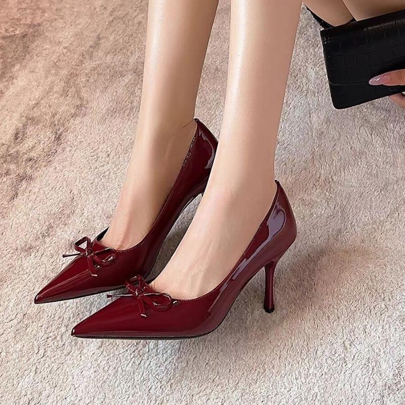 2025 Women's Shoes New Autumn Pointed Toe Women's High Heels Elegant Thin Heels Dress Pumps Ladies Fashion Bow Shoes Women