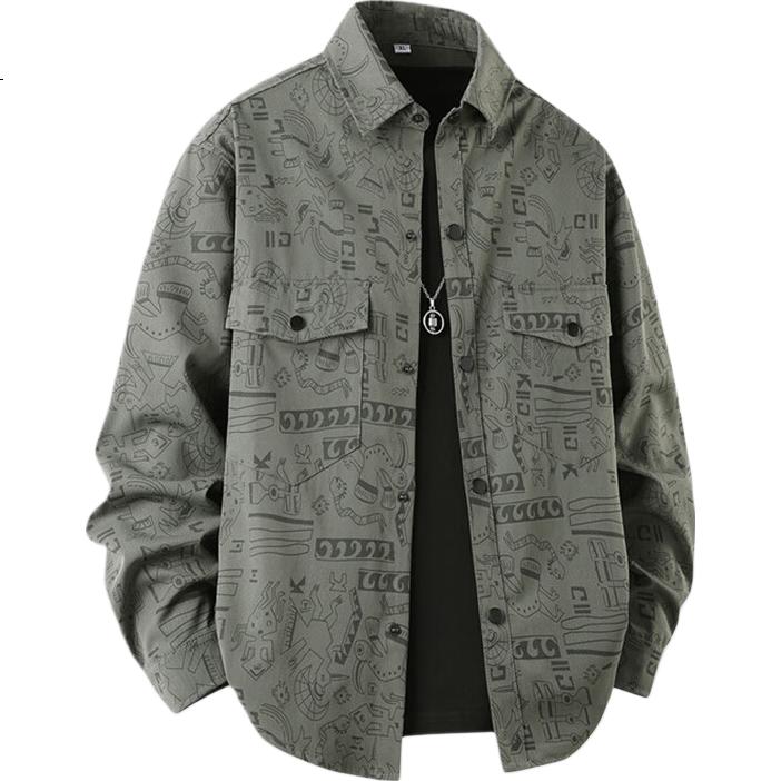Top Youth Men's Long Sleeve Shirt Spring Autumn American Style Loose Plus Size Wrinkle-Resistant Shirt Jacket Green 8XL