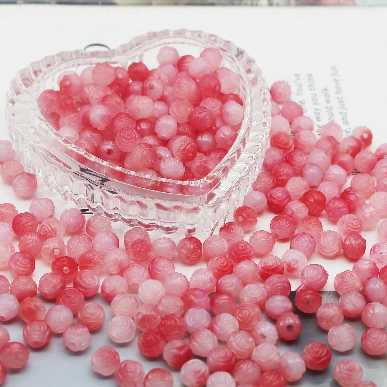 8mm Two-Color Gradient Rose Acrylic Beads - DIY Cherry Blossom Core Round Beads 1 catty