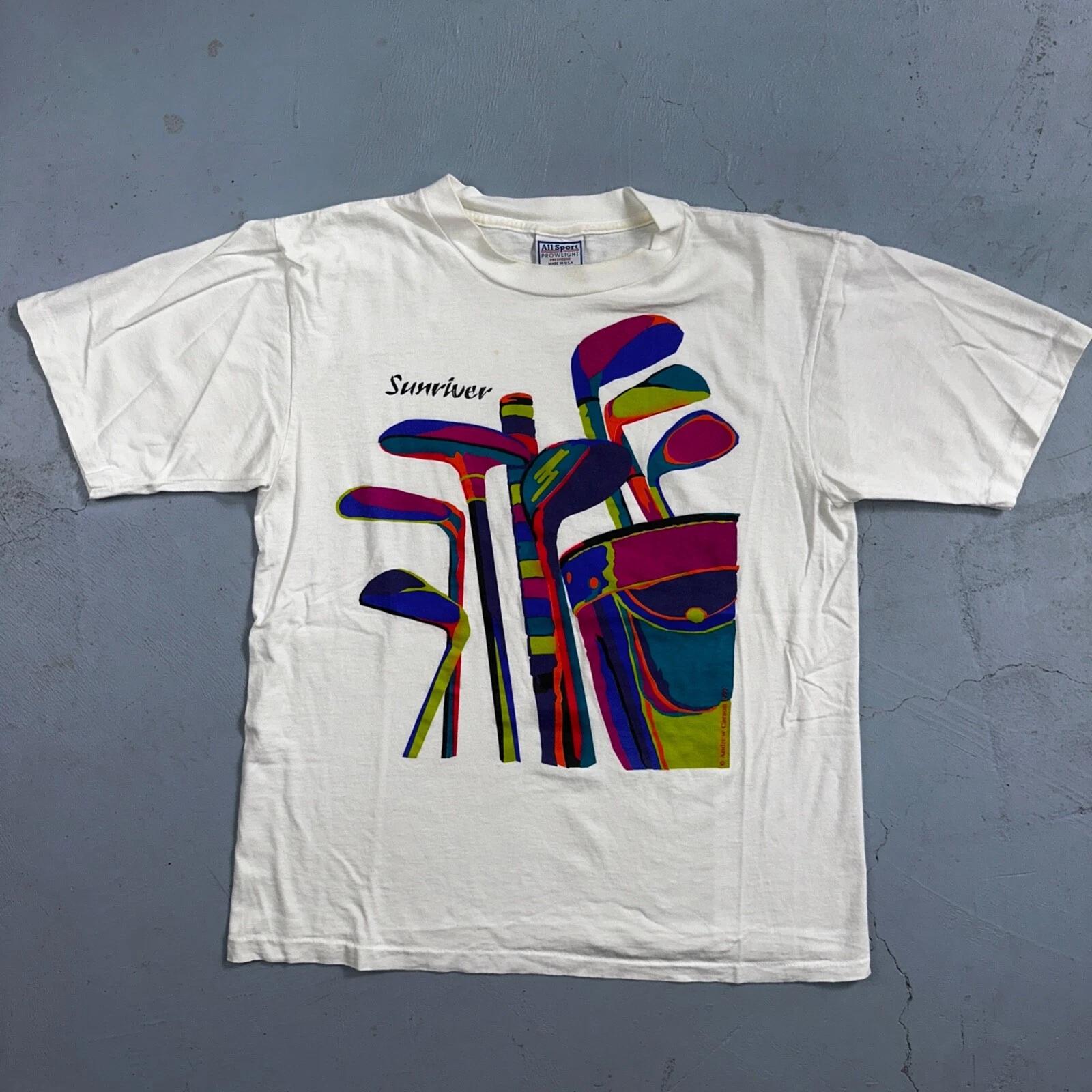 Sunriver Golf Clubs 90s USA VTG T Shirt Colorful Art Picture Graphic Mens Game XL