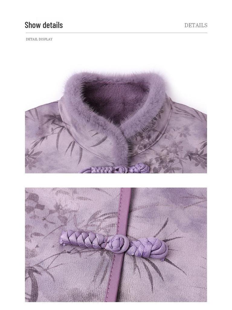 Reversible Ancient Style Cotton Coat with Fleece Lining for Women Aged 40-60