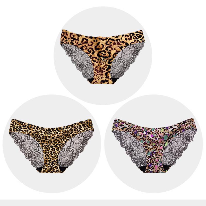 Women's Seamless Underwear Leopard Intimate Women Sexy Lace Black Floral Panties Seamless Panty 3 Pcs/set