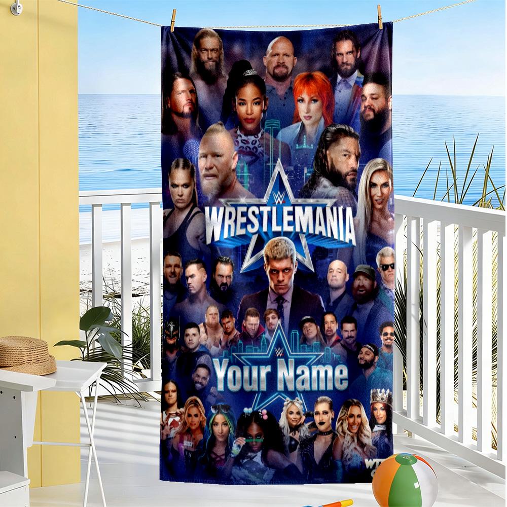 Wrestlemania Customized Name Beach Towel Soft Durable Quick-Dry Portable for SwimmingBeachCamping Travel Beach AccessoriesGym
