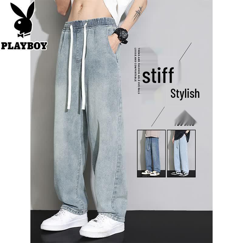 PLAYBOY Мужские летние тонкие прямые джинсы свободного кроя с эластичным поясом 2XL