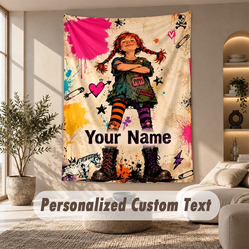 Tapestry Custom Name Text, Wall Hanging Tapestry Home Room DecorPippi Longstocking