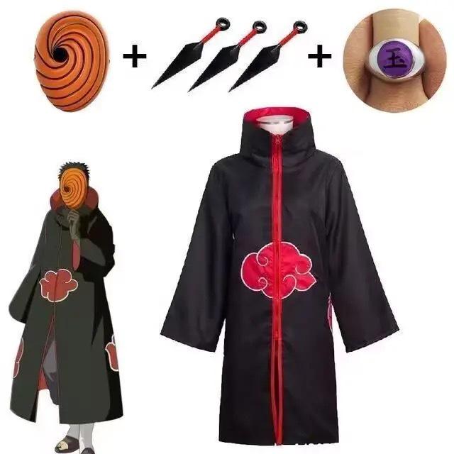 Naruto Uchiha Obito Tobi Akatsuki Cosplay Set: Coat, Shoes, Mask, and Ring
