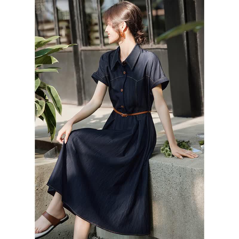 XWI Women s Elegant Faux Denim Slimming Midi Dress S