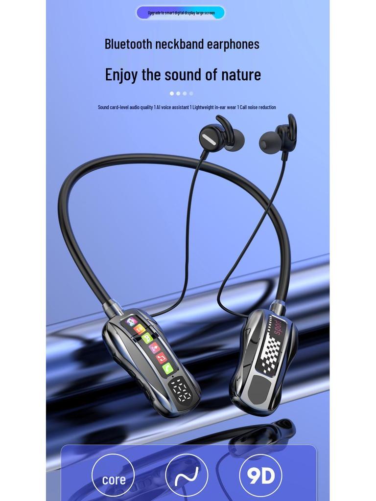 M101S Bluetooth Neckband Earphones with Long Battery, TF Card Support, Karaoke, and Back-In Ear Design.