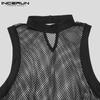 INCERUN Summer Sexy Gym Muscle Men's Fashion See Through Mesh Sleeveless Jumpsuit Singlet Panties Underwear Sweat Suit