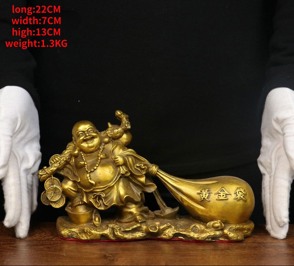 Copper Maitreya Buddha Statue Big Belly Laughing Buddha Ornament Monk Gold Bag Company Opening Gift