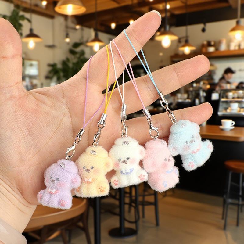 3D Beflockte Tieranhänger Handy-Schlüsselanhänger Lanyard Hängender Charme Taschenanhänger Paar-Schlüsselanhänger