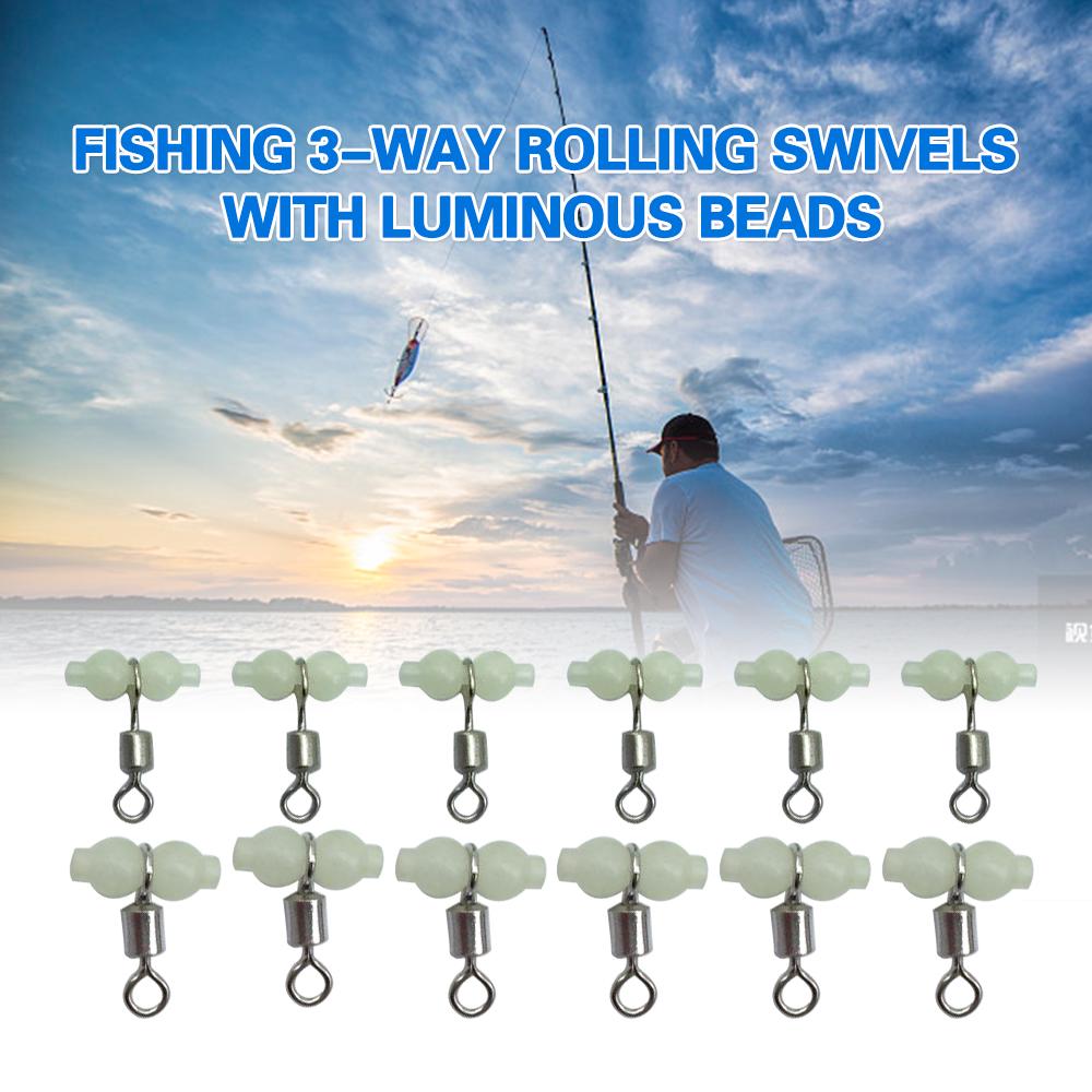 L 50Pcs 3 Way Fishing Swivels Cross Line Connectors with Luminous Beads S