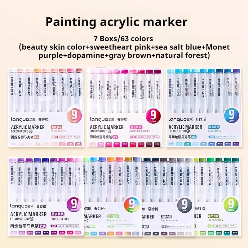 Languo Acrylic Marker Pen Soft Head Art Markers Painting Pen for Rock Painting Mug Glass Ceramic DIY Graffiti Acrylic Paint Pens