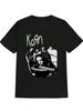 Casual Crew Neck T-shirt with Korn Band Member Portraits Print - Black