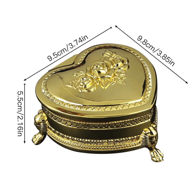 Heart Shape Jewelry Storage Box Ancient Silver Inlaid Gem Organizer Alloy Storage Jar Earrings Ring Unique Gift for Family