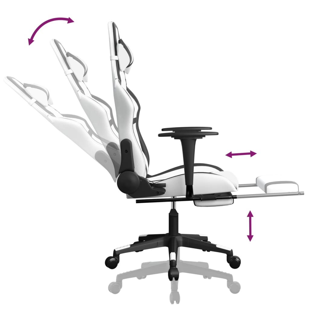 Vidaxl Gaming Armchair with Footrest, White-Black, Faux Leather