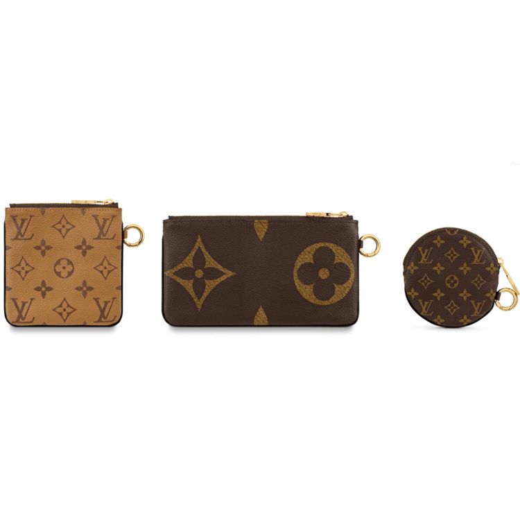 Louis Vuitton Trio Classic Monogram Coated Canvas Multi-Functional Giant Zip Pouch Women Pouches Brown M68756